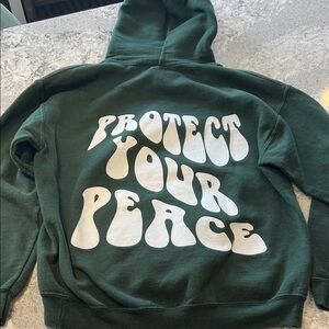 Gildan Forest Green Hoodie with 'Protect Your Peace' Graphic M